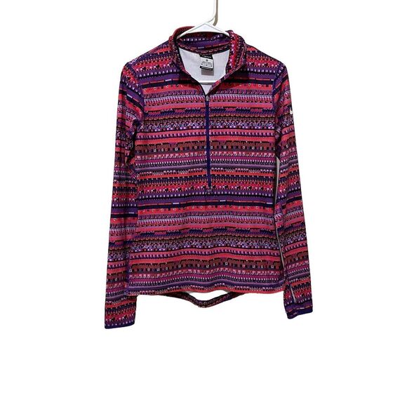 Nike Pro Sweatshirt Women's M Coral Pink Purple Black Geometric Pullover 1/2 Zip - Picture 1 of 7